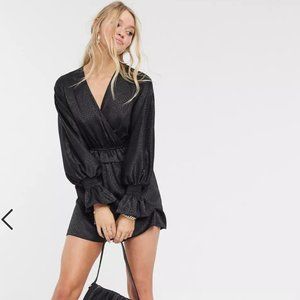 NWT River Island Jacquard Shirred Black Romper
